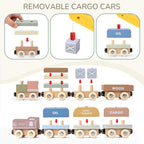 Juego de tren de madera para niños pequeños, 12 vagones magnéticos Montessori con caja de regalo de almacenamiento, compatible con las principales marcas, juguete de bloques apilables de madera para