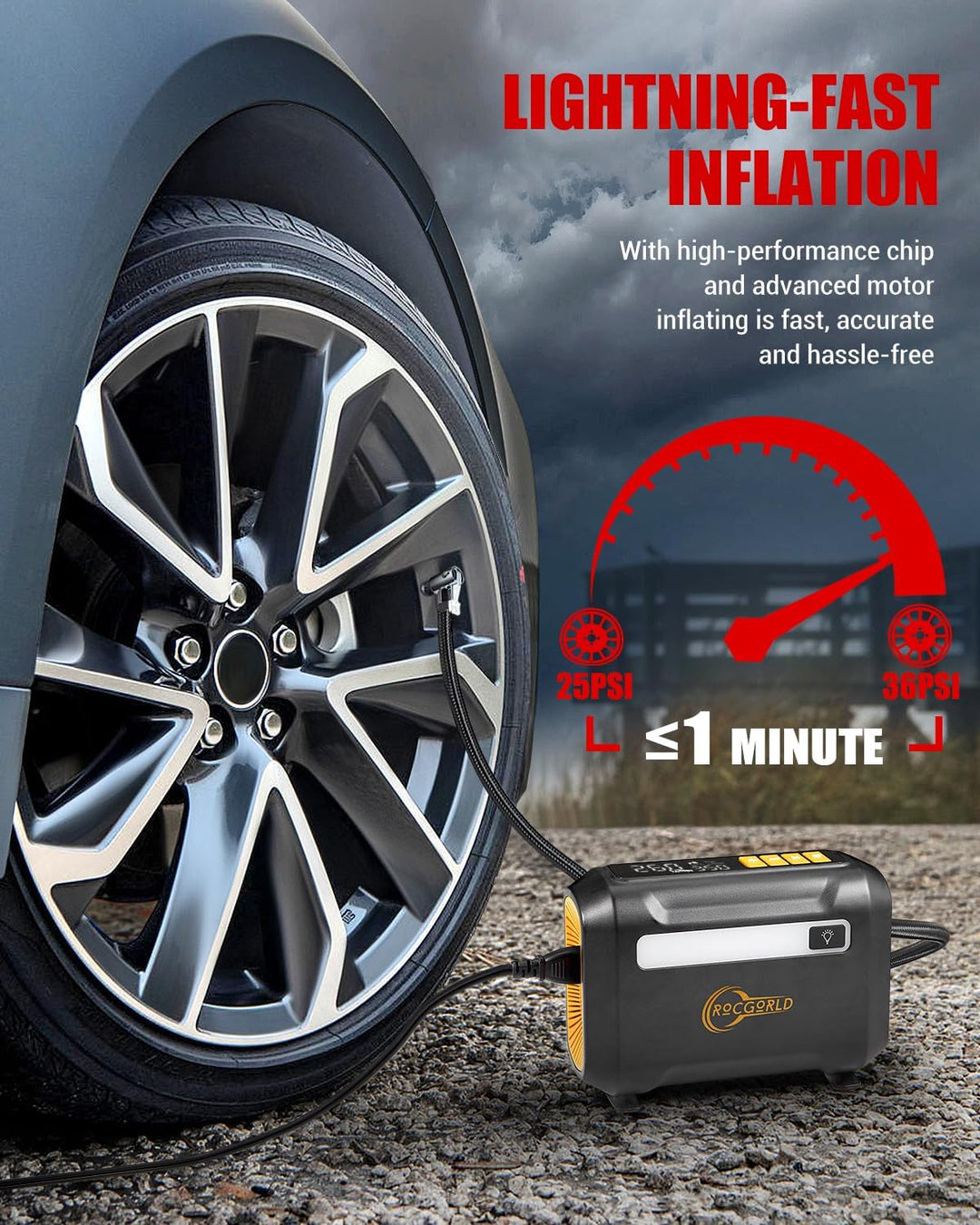 ROCGORLD R8 Inflador de Neumáticos Compresor de Aire Portátil, Comp...