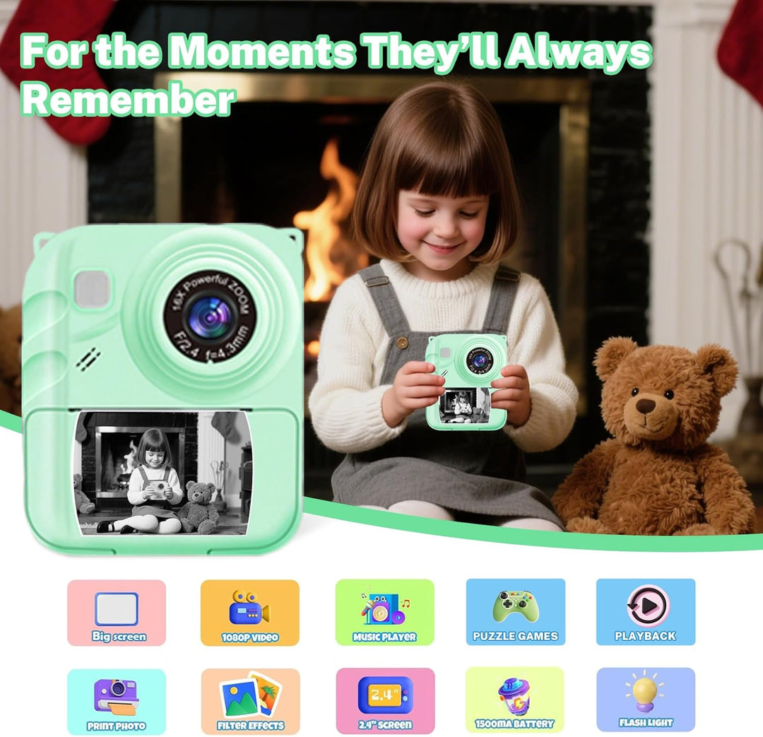 Cámara de impresión instantánea para niños, cámara de video 1080P c...