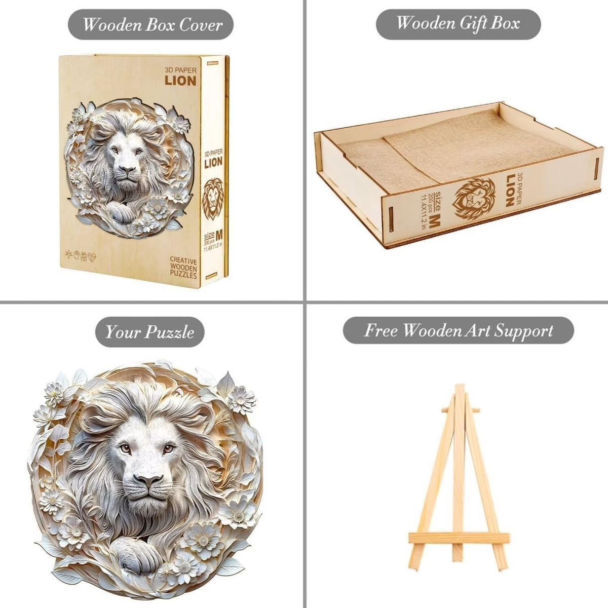 Rompecabezas de madera para adultos, rompecabezas de madera de león de papel 3D de 295 piezas, rompecabezas de madera con forma de animal único, rompecabezas desafiantes de madera para