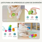 Tiny Land Juego de juguetes Montessori para bebés de 7 a 9 meses Kit de juego sensorial - 5 en 1 Juguetes de aprendizaje de madera con caja de permanencia de objetos, bola sensorial, tazas apilables y