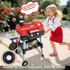 Juguetes de cocina para niños, juego de parrilla de barbacoa para niños con humo, sonido y luz, juguete de barbacoa de 2 niveles con rueda, juguetes de parrilla de juego al aire libre para niños