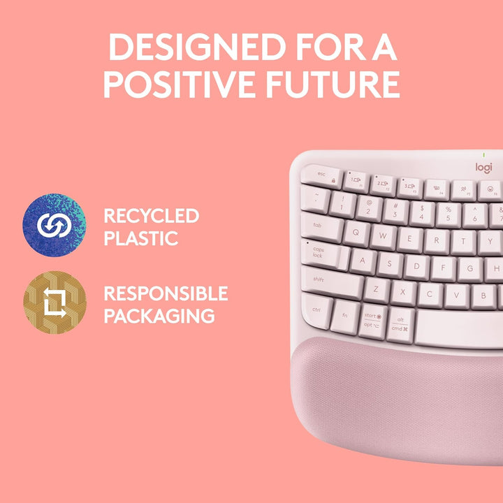 Logitech Wave Keys - Teclado inalámbrico ergonómico con reposamuñec...
