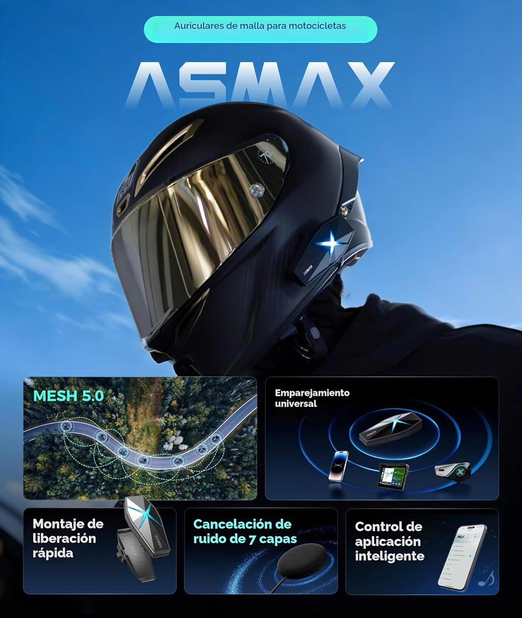 ASMAX Auriculares Bluetooth para motocicleta F1s con control de voz
