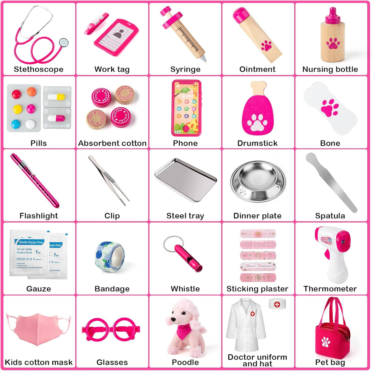 EFO SHM Kit de Doctor de Juego para Pretender para Niñas, Set de Veterinario para Niños
