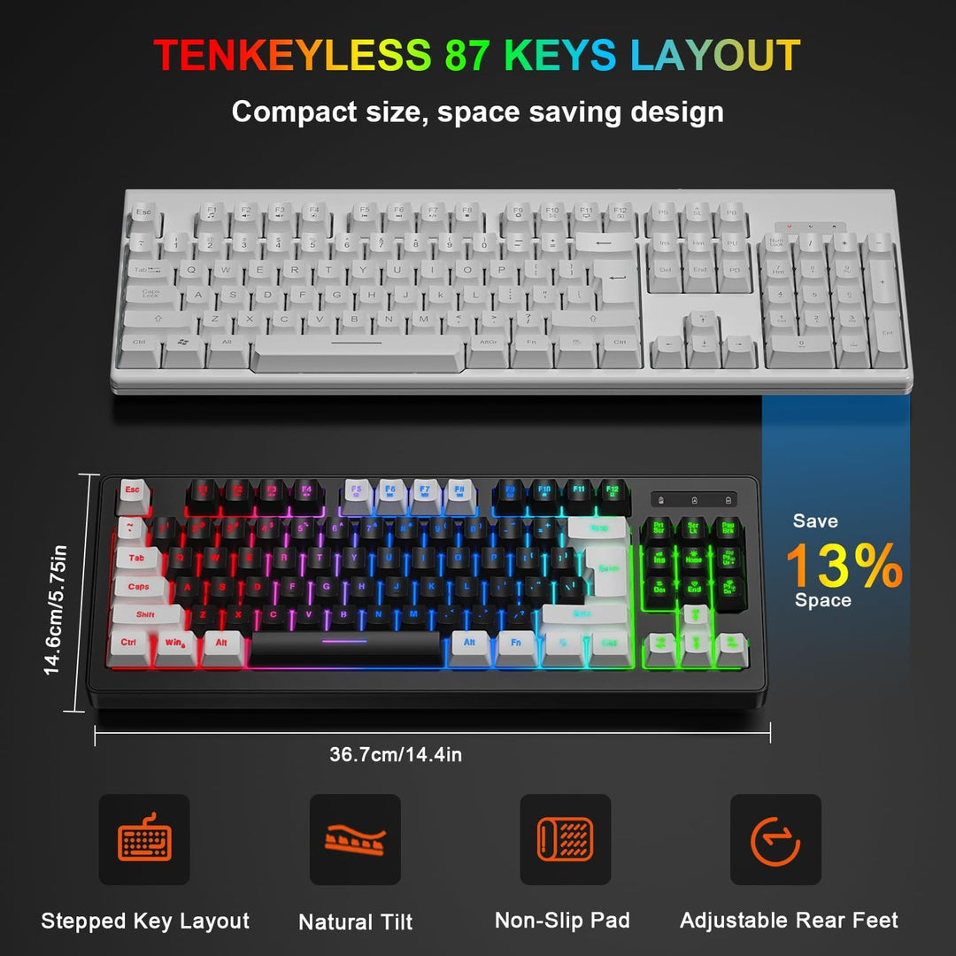BlueFinger Combo de teclado y mouse inalámbricos para juegos, bater...