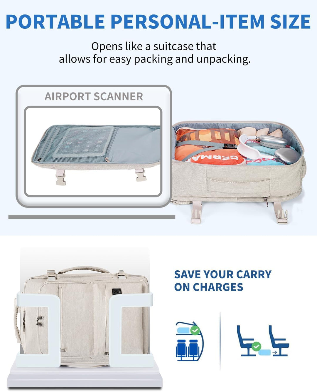 WANDF Mochila de viaje para Spirit Airlines bolsa de artículos pers...
