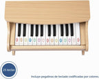 ZIPPY Teclado de piano para niños, piano digital de 25 teclas para niños, mini instrumento educativo musical, juguete de madera para niños y niñas (roble)