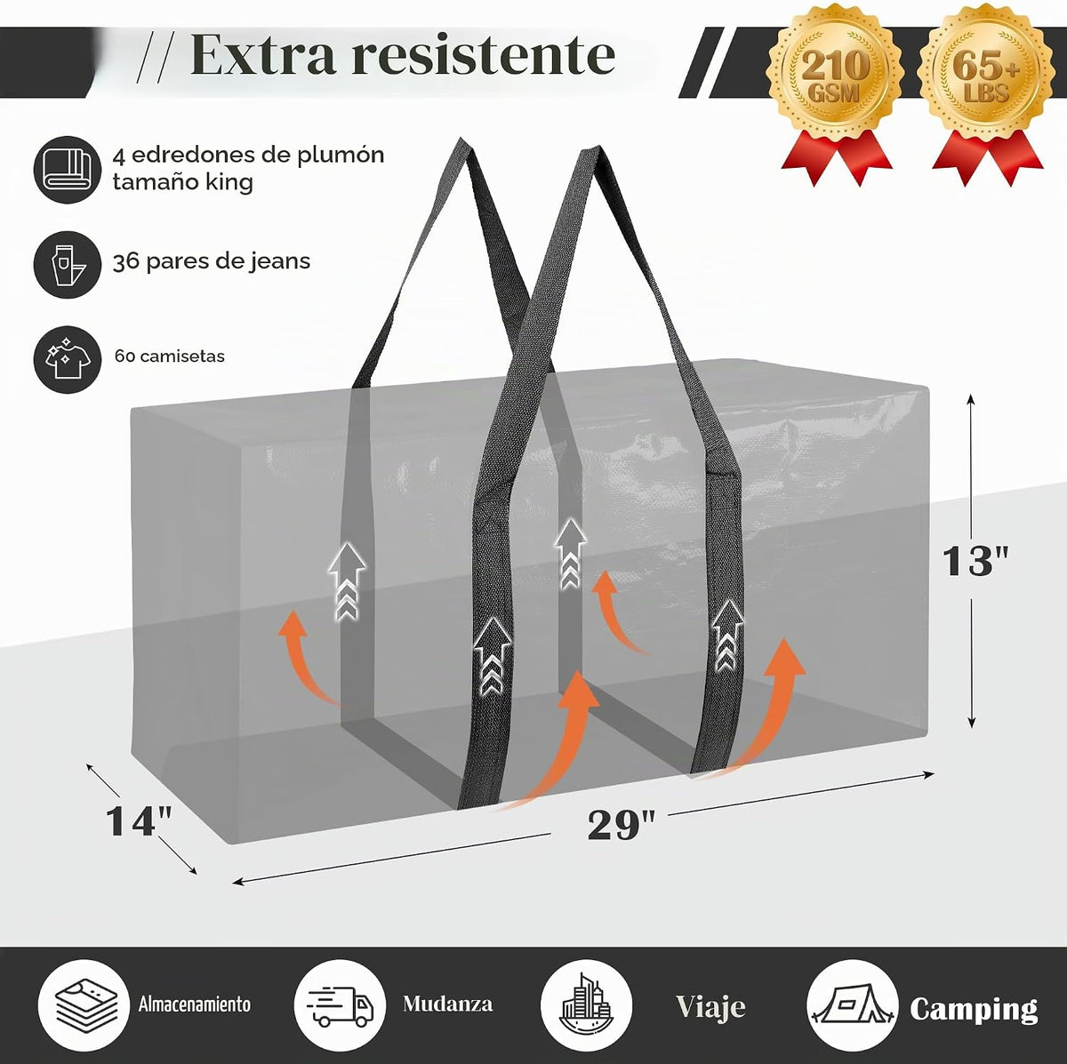 12 unidades de bolsas de almacenamiento extragrandes y resistentes para mudanzas con cremalleras reforzadas y asas anchas, cubos de embalaje para ropa resistentes a la humedad, para dormitorios