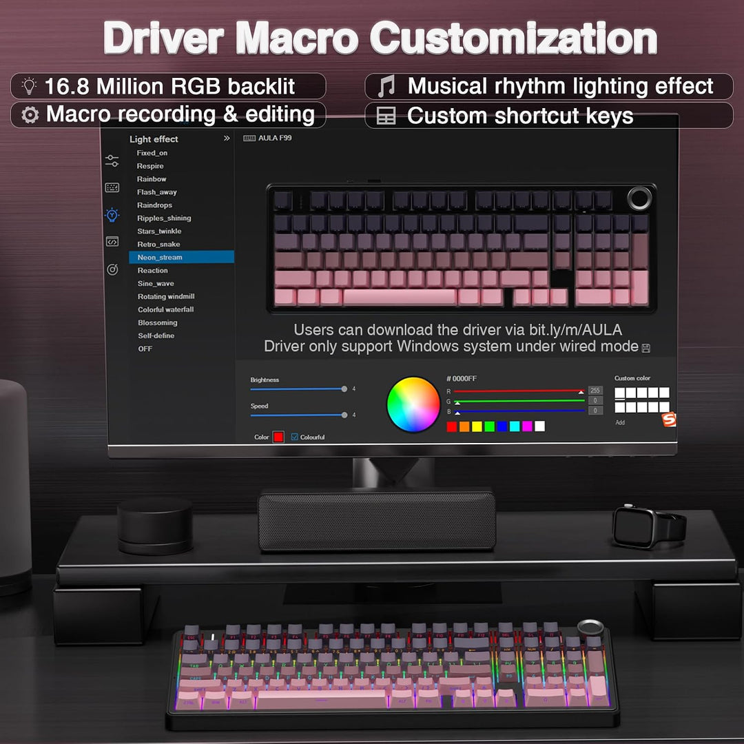 Teclado mecánico inalámbrico AULA F99 Pro con perilla, teclado trim...