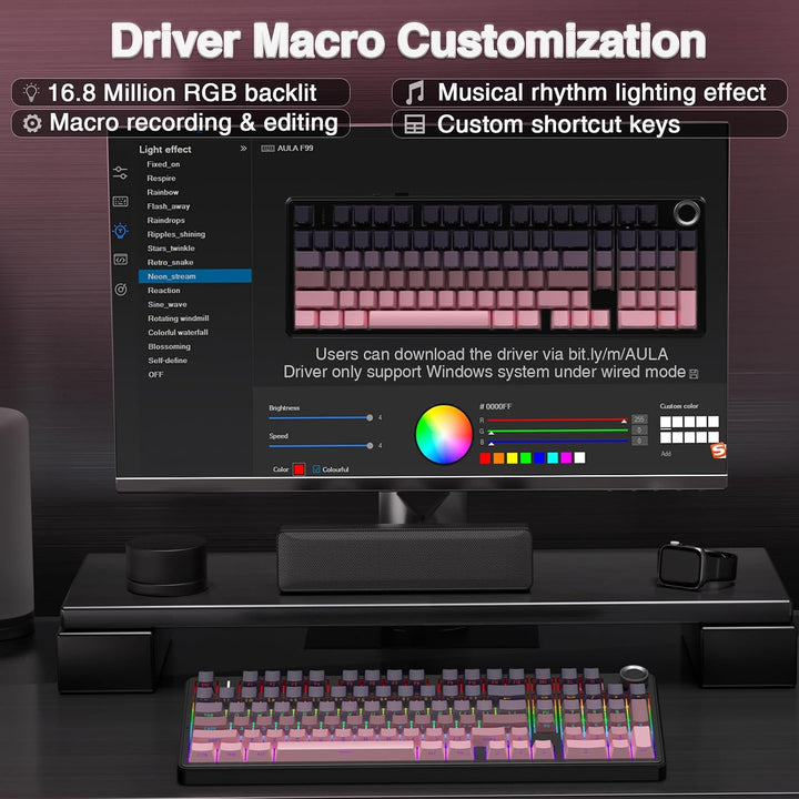 Teclado mecánico inalámbrico AULA F99 Pro con perilla, teclado trim...