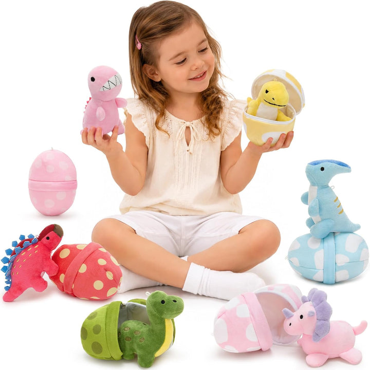 MorisMos Juego de animales de peluche de dinosaurio con huevos de p...