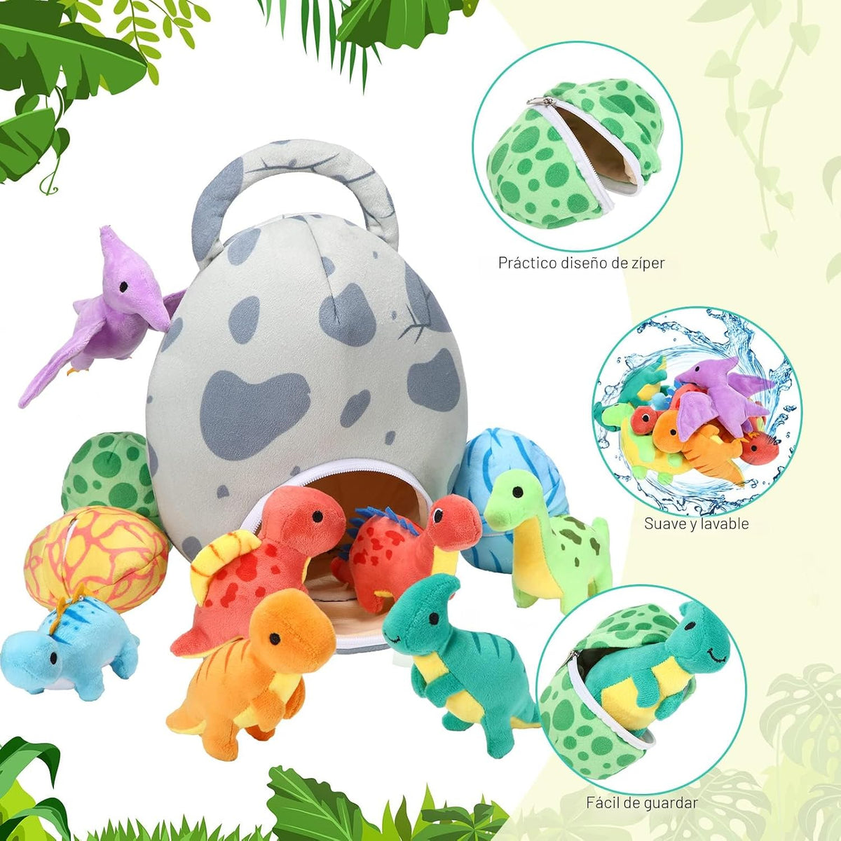 Zhanmai - 11 piezas de dinosaurio de peluche con bolsa de huevo, dinosaurio
