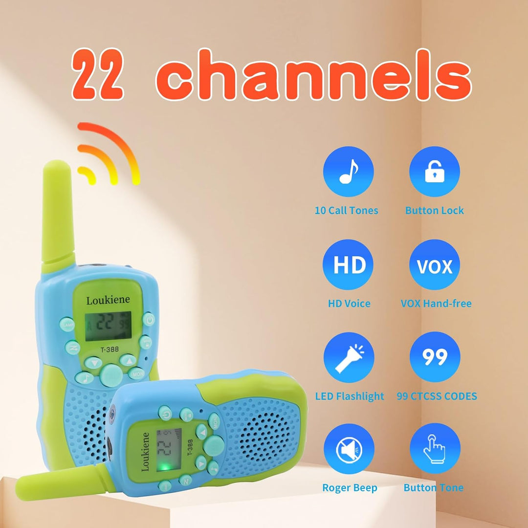 LOUKIENE Walkie Talkies para niños de 22 canales de radio de 2 vías...