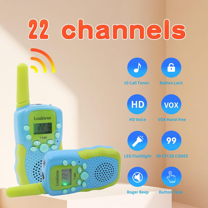 LOUKIENE Walkie Talkies para niños de 22 canales de radio de 2 vías...