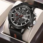 Relojes cronógrafo para hombre, reloj analógico de cuarzo negro de cara grande, luminoso, impermeable, calendario de lujo, reloj deportivo para hombre con correa de silicona