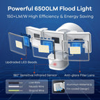 OREiN Luz de inundación para exteriores con sensor de movimiento de 42W 6500LM, luz de seguridad LED cableada, 4 modos de iluminación, detección PIR dual de 240°, del atardecer al amanecer