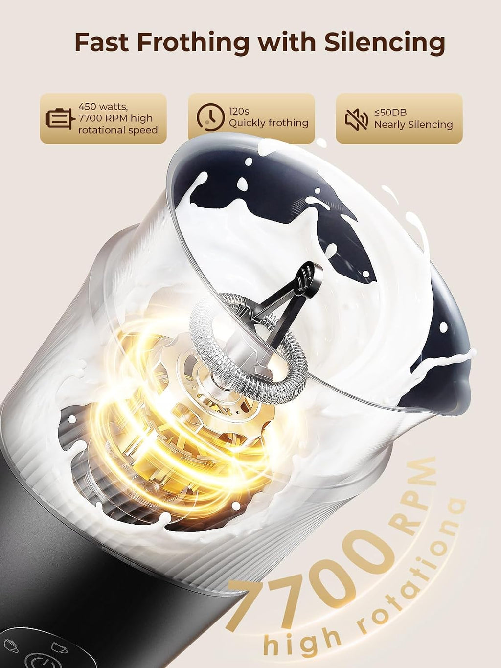 Vaporizador de leche eléctrico 4 en 1: Espumador de leche de gran capacidad 11.8 fl oz, espuma rápida de 7700 RPM en 120 segundos, calentador de espuma fría y caliente, acero inoxidable