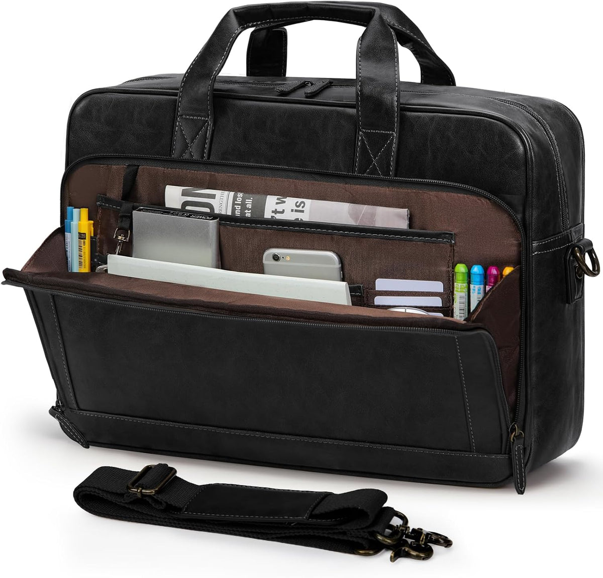 Bolsa de mensajero vintage de cuero RAINSMORE para hombres de 16 pulgadas, maletín para computadora portátil de gran tamaño, bolsa de hombro cruzada para oficina, bolsa estilo retro universitaria para