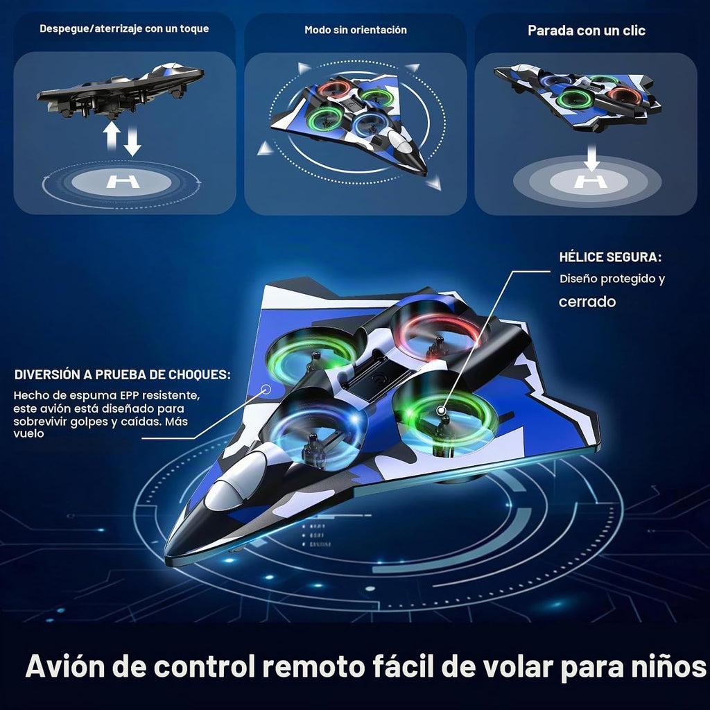 Avión de espuma Rc Planes con luces LED, avión de control remoto, avión de combate para niños y adultos de 8 a 16 años, 360 °F, rollo de acrobacias, drones para niños de 8 a 12 años, regalos