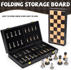 Juego de ajedrez de lujo grande de metal y acrílico con tablero de ajedrez de madera (17 pulgadas), piezas de metal ponderadas con tamaño King de 3.5 pulgadas, juego de ajedrez de torneo plegable para adultos y niños, juego de mesa familiar profesional