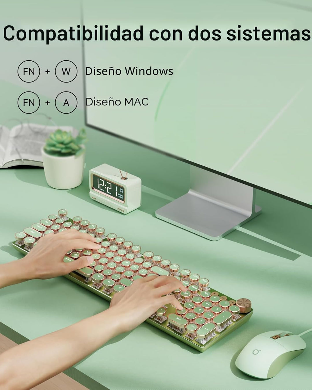 EWEADN Combo de teclado y ratón con cable estilo máquina de escribi...