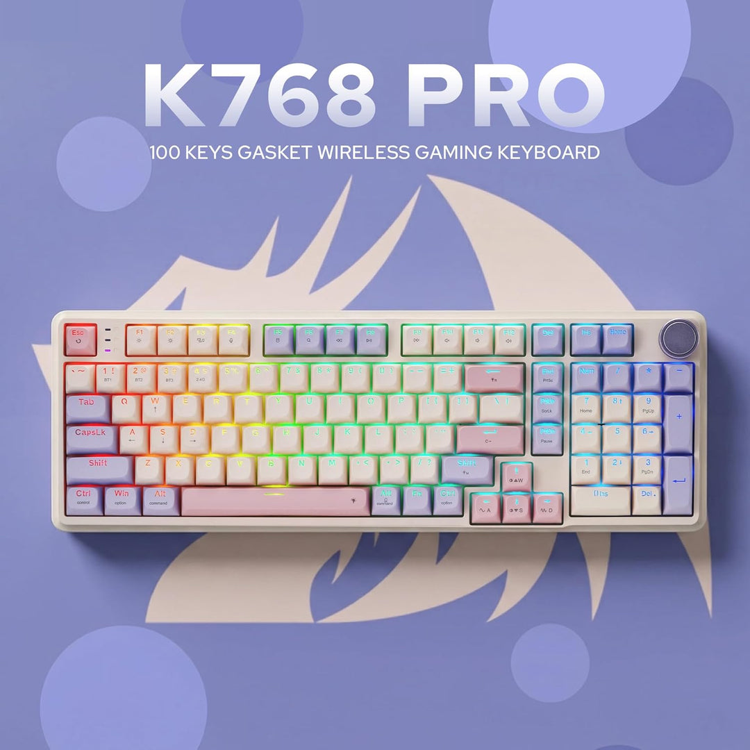 Redragon K768 PRO - Teclado para juegos RGB con junta inalámbrica d...