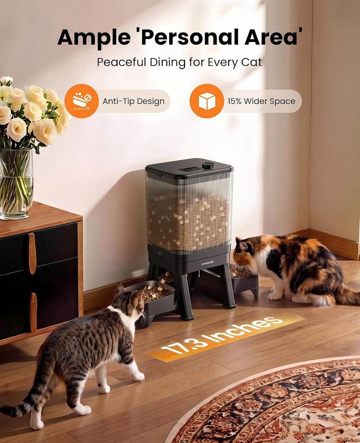 oneisall Comedero automático para gatos para 2 gatos y mascotas, 32 tazas