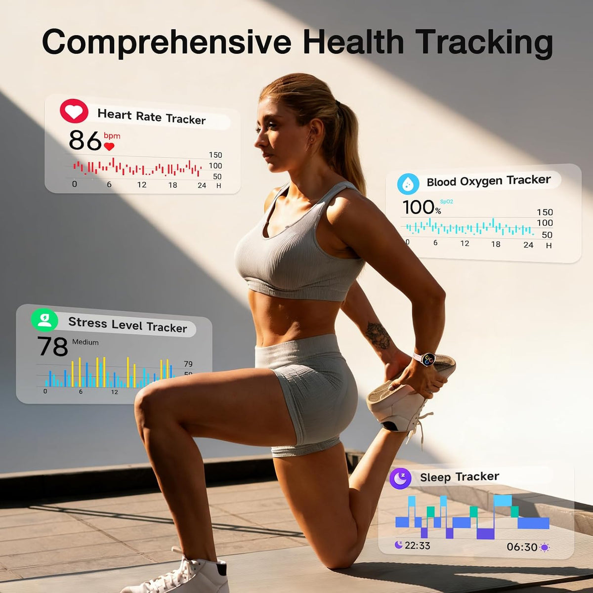 Fitpolo - Reloj inteligente para mujer con Android y iPhone (2 bandas