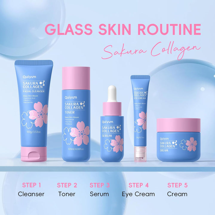 QUIYUM Sakura - Set de cuidado de la piel de colágeno, rutina de pi...