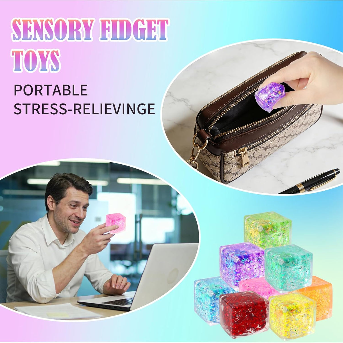 Pack de 24 Cubos 3D de pressión lenta Squishy, Cubos de estrés para adultos