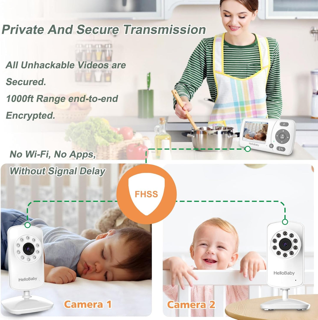 HelloBaby Monitor con 2 cámaras, pantalla de viaje portátil de 2.4...