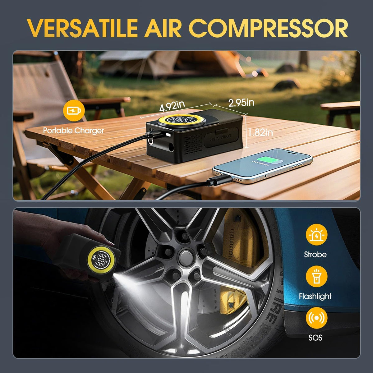 CARSUN Inflador de neumáticos, compresor de aire portátil, bomba de...
