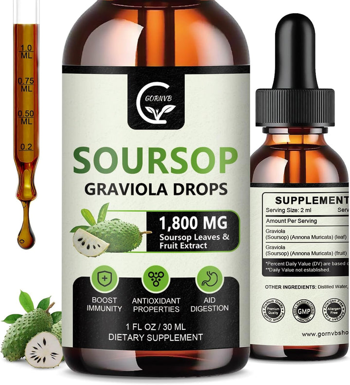 Paquete de 2 gotas líquidas de graviola de guanábana de 1800 mg, 98...