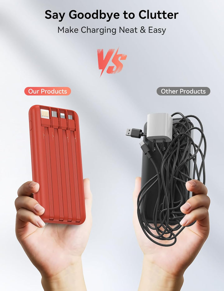 Cargador portátil de 10000 mAh integrado con 4 cables, cargador de...