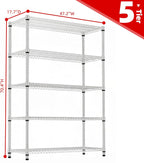 M MZG Estantes de almacenamiento de 5 niveles con carga de 3300 libras, estantes de metal de alambre de metal para almacenamiento, estantes ajustables de garaje para despensa, cocina, garaje, cromado