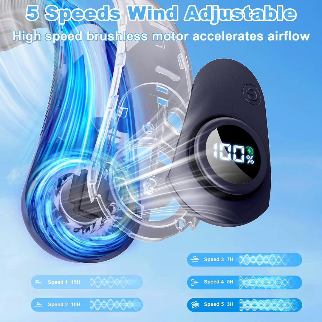 Ventilador de cuello portátil que sopla aire frío, pantalla LED, ve...