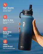 Coolflask Botella de agua de 40 onzas aislada con popote y 3 tapas a prueba