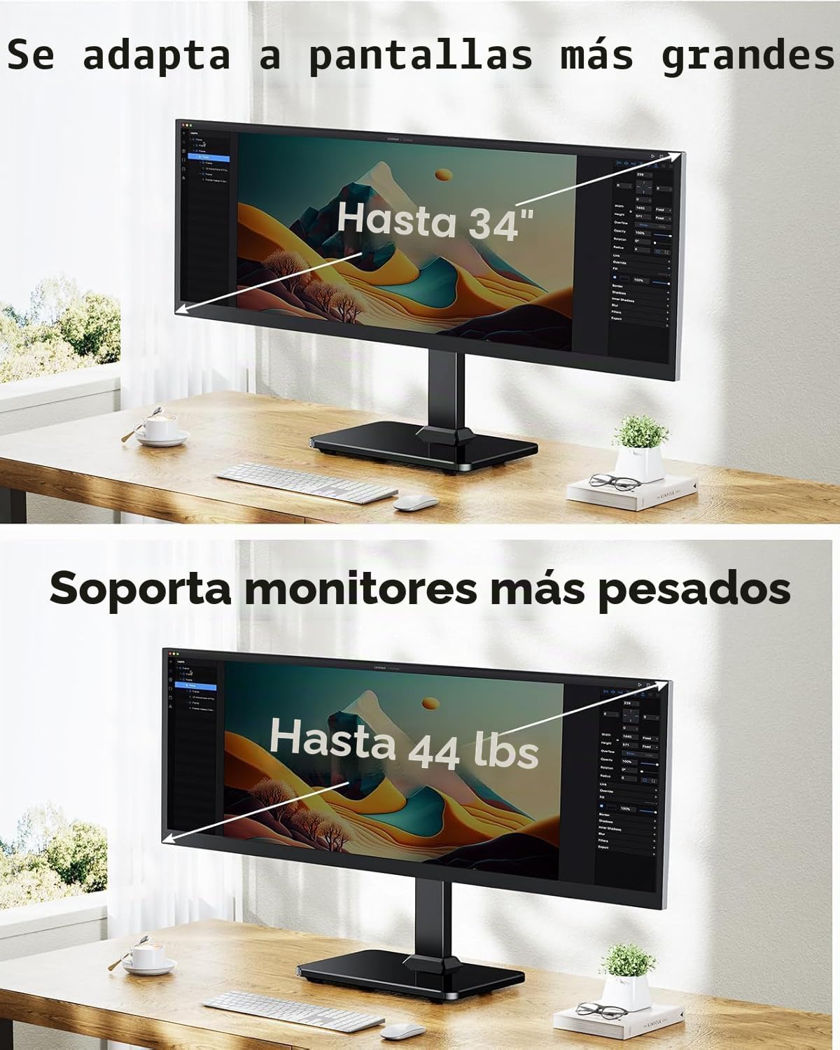 HUANUO Soporte para monitor, soporte VESA independiente para pantallas de 13 a 34 pulgadas, soporta hasta 44 libras, 5 opciones de altura, elevador giratorio de escritorio con rotación 360, VESA 2.953