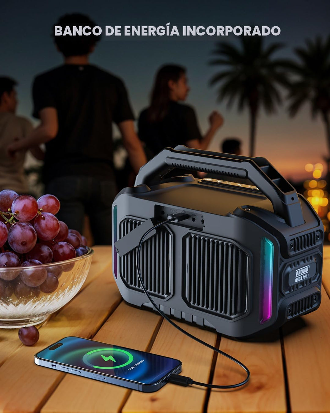 ANCOON Altavoces Bluetooth inalámbricos: 80 W (pico) Altavoz con gr...