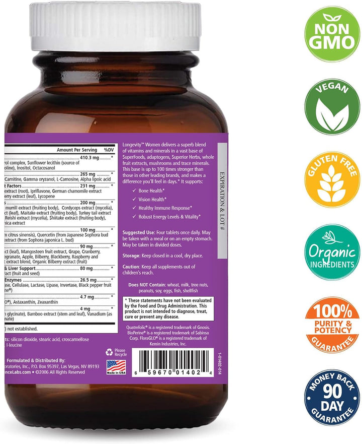 Pure Essence Longevity - Multivitamínico para mujeres mayores de 40...