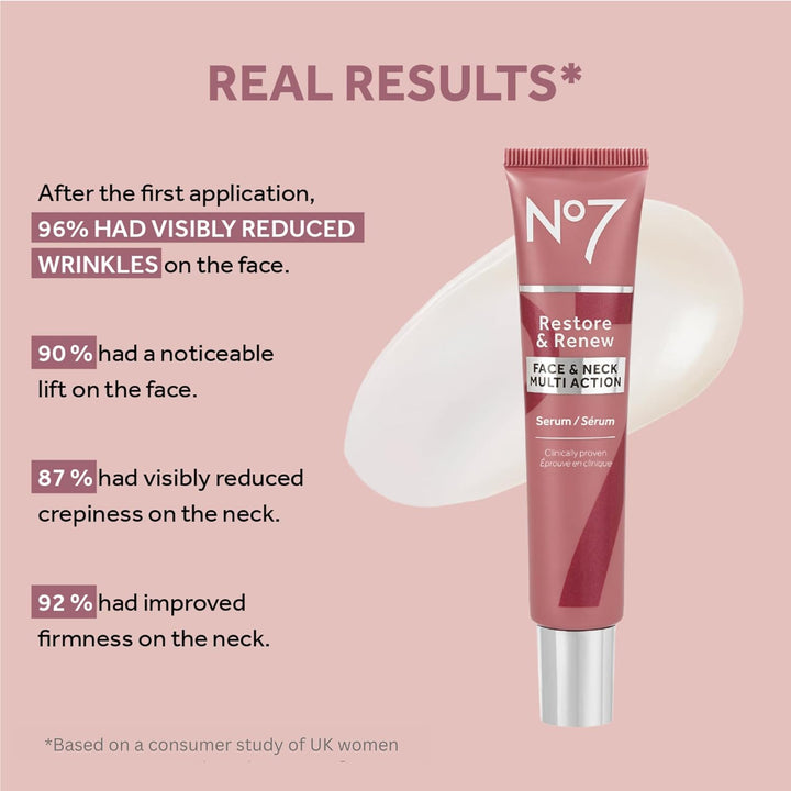 No7 Restore &amp; Renew Suero Multiacción para Rostro y Cuello - Tr...