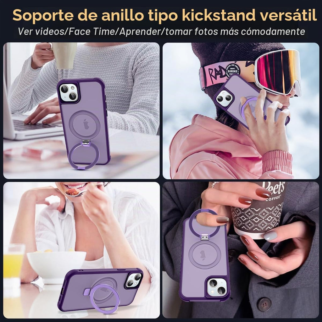 SKYLMW – Funda compatible con iPhone 15 con soporte magnético invisible tipo anillo, funda translúcida de grado militar para iPhone 15 de 6.1 pulgadas [compatible con MagSafe] [excelente sensación de