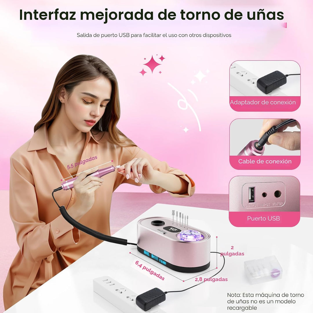 JOSGLOI Kit profesional de lima eléctrica para uñas de 40000 RPM, m...