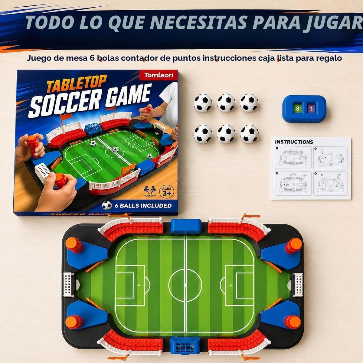 Juguete de fútbol para niños, juego de futbolín de mesa para niños de 3, 4, 5, 6, 7, 8 a 12 años, regalo interactivo de fútbol, mini juego de mesa de fútbol con portería, contador de puntuaciones y 6 bolas, regalo de fácil instalación