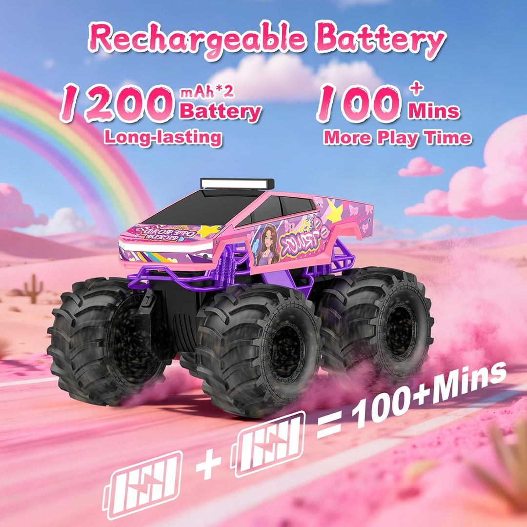 Auto de control remoto anfibio, camión monstruo rosa 1:18, juguetes...