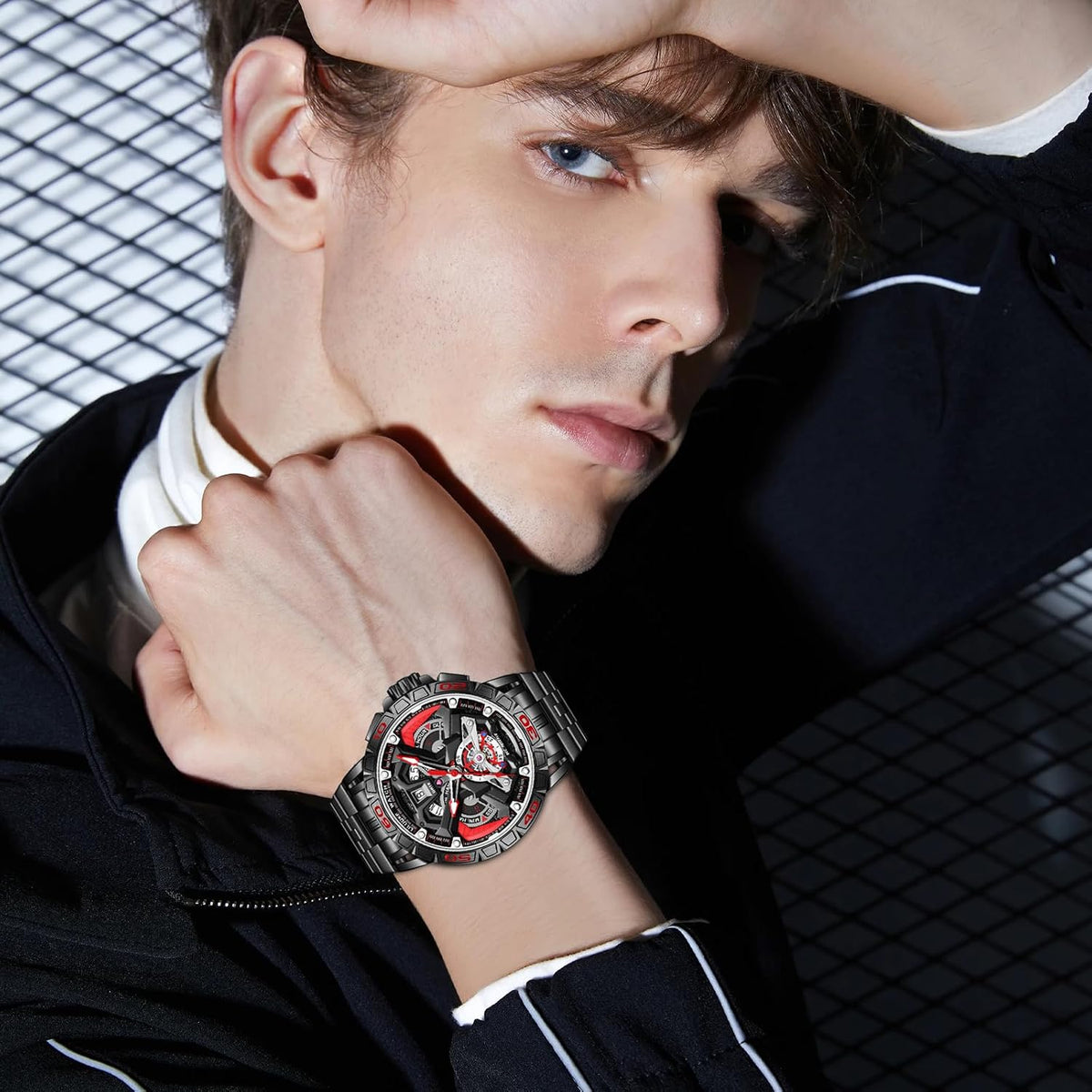 relojes de pulsera informales para hombre, diseño luminoso, cara grande, reloj negro de cuarzo de 30 ATM, regalos únicos para hombres.
