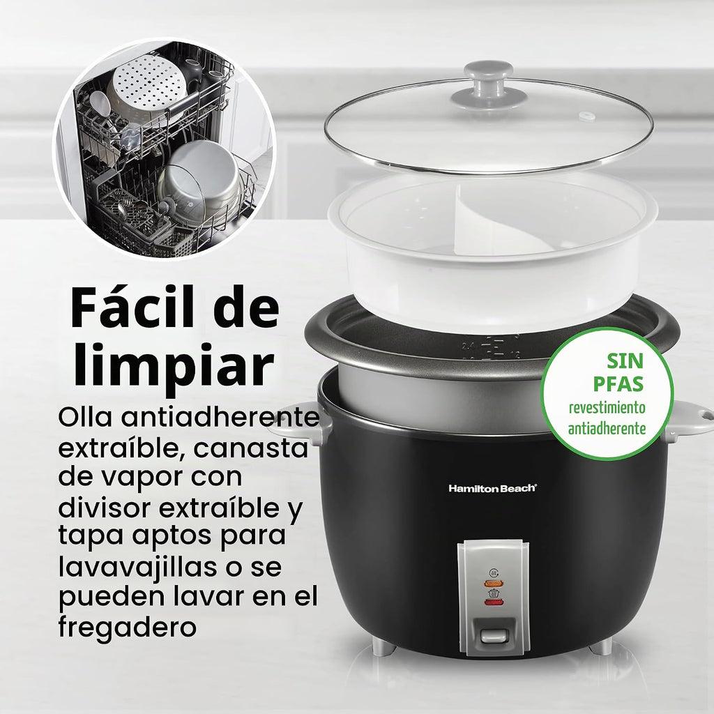 Hamilton Beach Olla arrocera y vaporera de alimentos, 30 tazas cocidas, 15