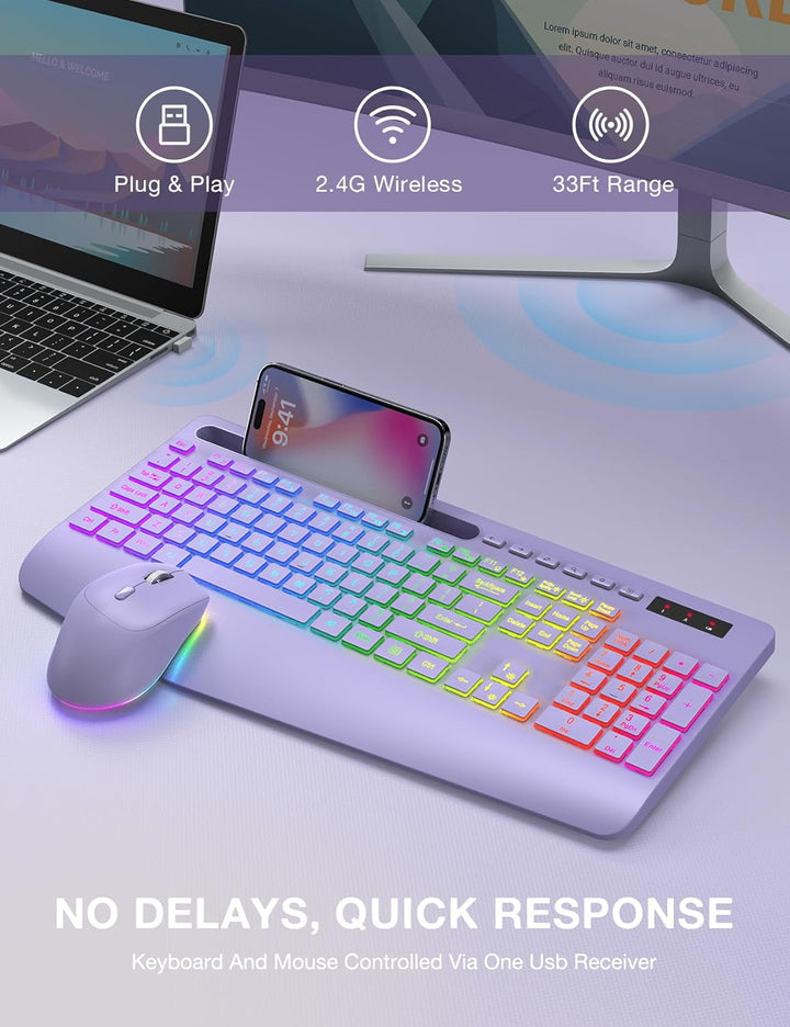 SABLUTE Combo de teclado y mouse inalámbricos, 9 efectos retroilumi...
