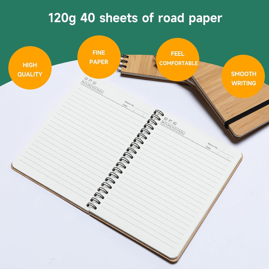 4 paquetes de cuadernos de bambú forrados, diario de madera, 5 x 7